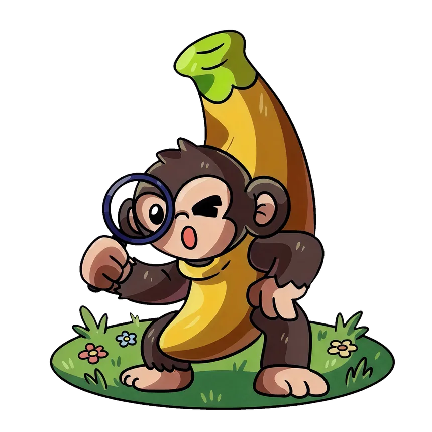 Curious monkey with a magnifying glass